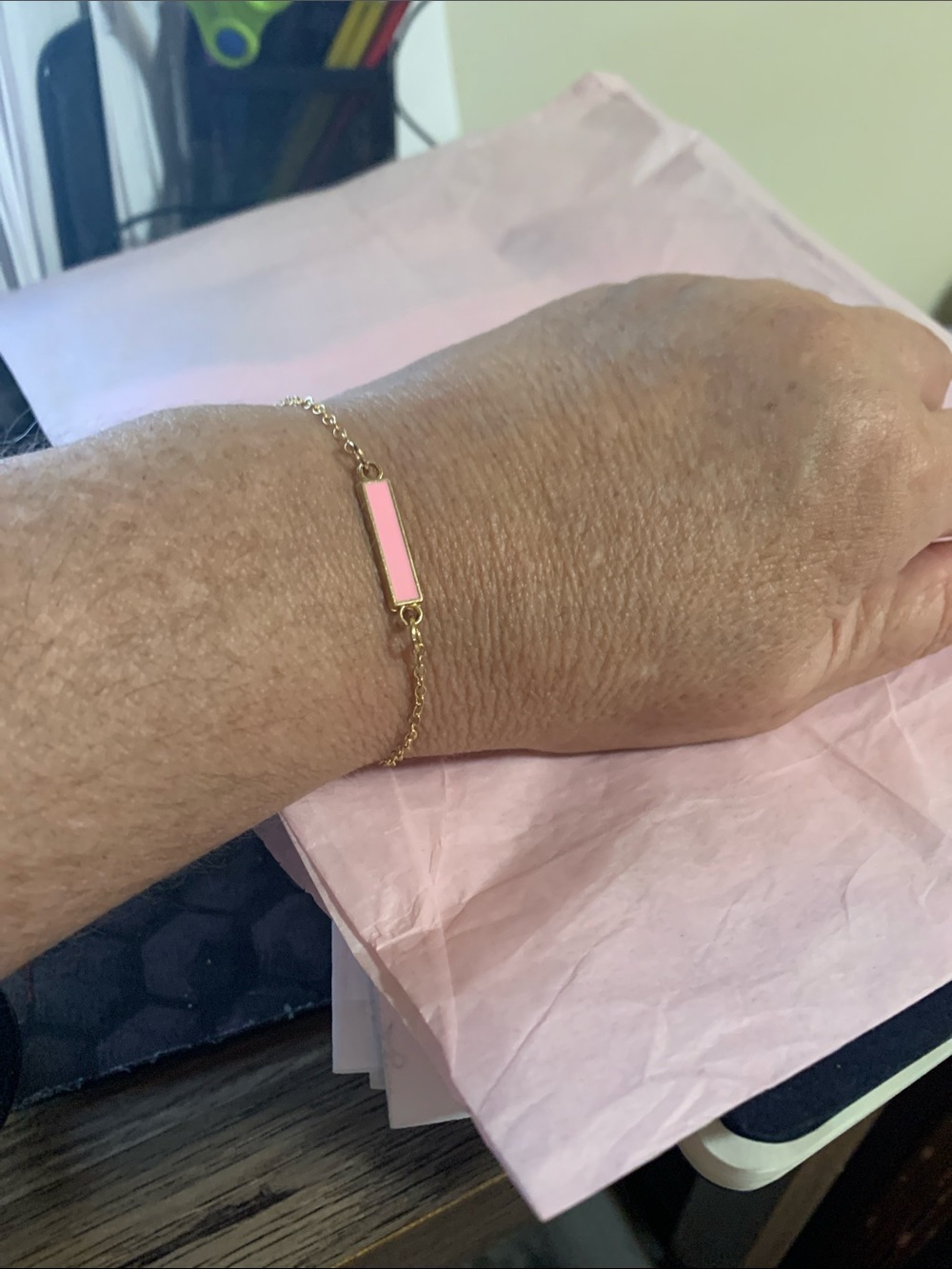 Gold-Tone Chain Bracelet with Pink Enamel Bar